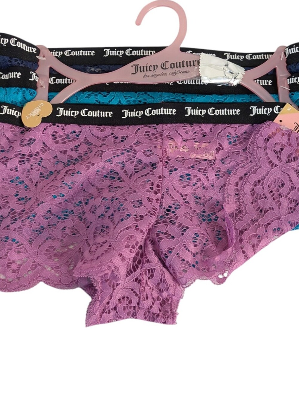 NEW..Juicy Couture Lace Boyshorts  Set with  Black Logo Waistband.. Size XL